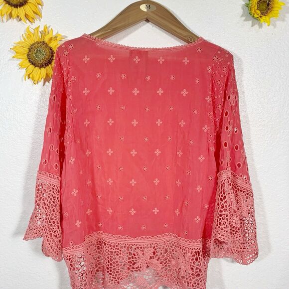 Johnny Was Embroidered Eyelet Tunic Coral Size Small Women’s - Picture 8 of 12